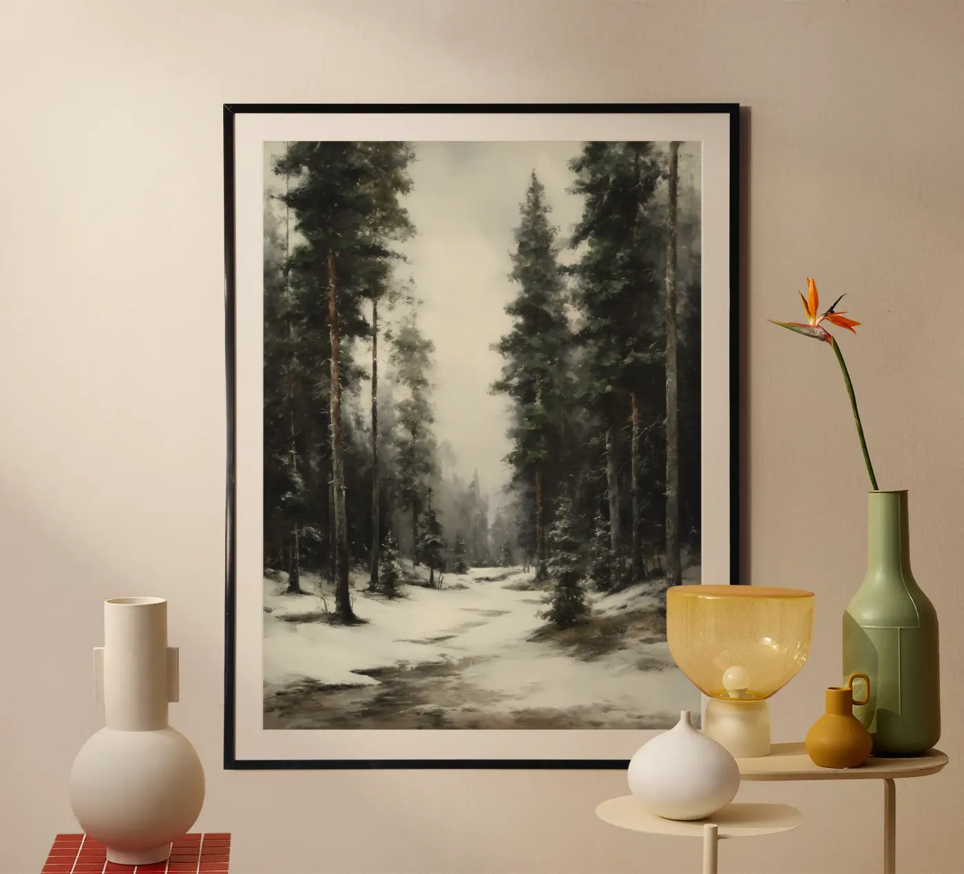 Forêt de pins d'hiver poster de IamHomeStudio