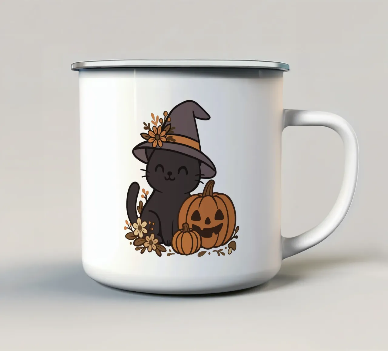 Gatto nero carino con zucca - Autunno Kawaii Halloween tazza in smalto da Kiroiharu
