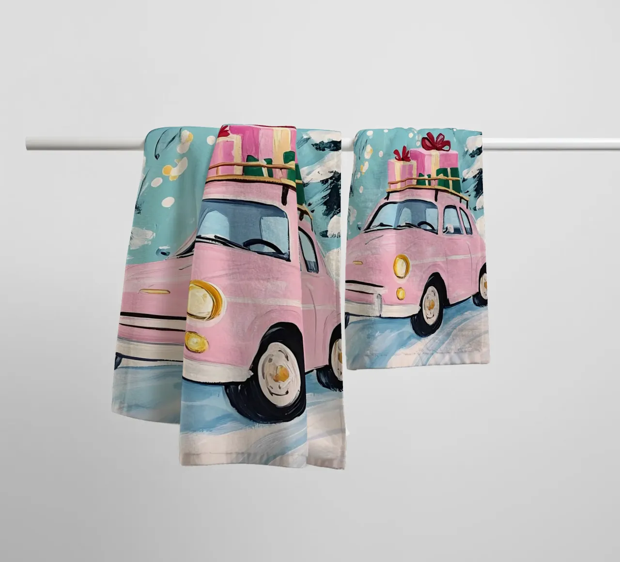 Auto di Natale rosa asciugamano da bagno da IamHomeStudio