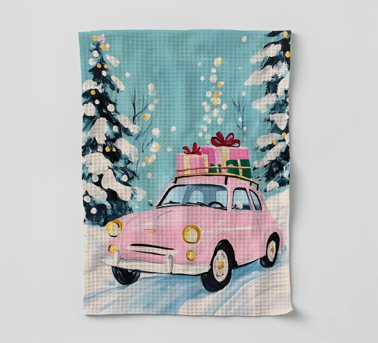 Auto di Natale rosa canovaccio da cucina da IamHomeStudio