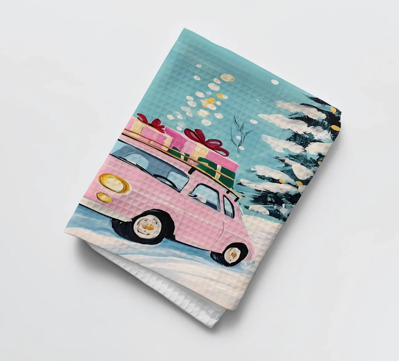 Auto di Natale rosa canovaccio da cucina da IamHomeStudio