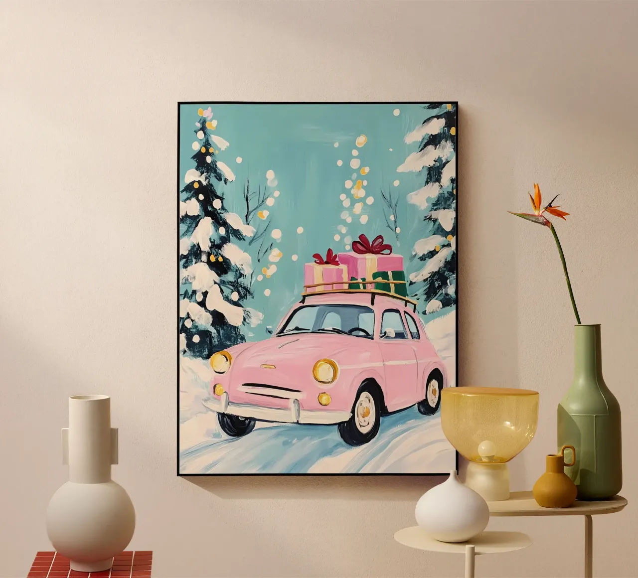 Auto di Natale rosa plexiglass da IamHomeStudio