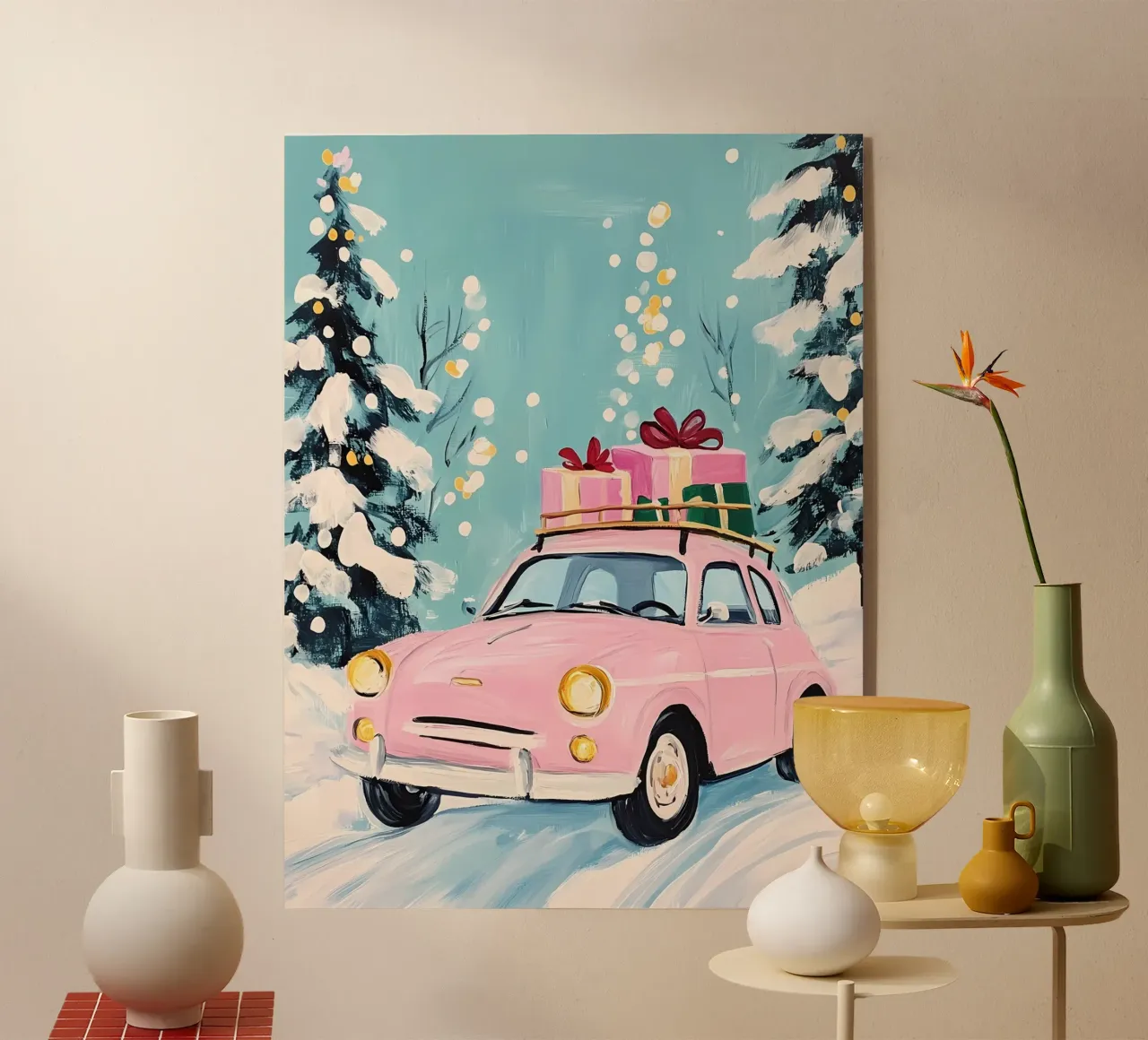 Auto di Natale rosa plexiglass da IamHomeStudio