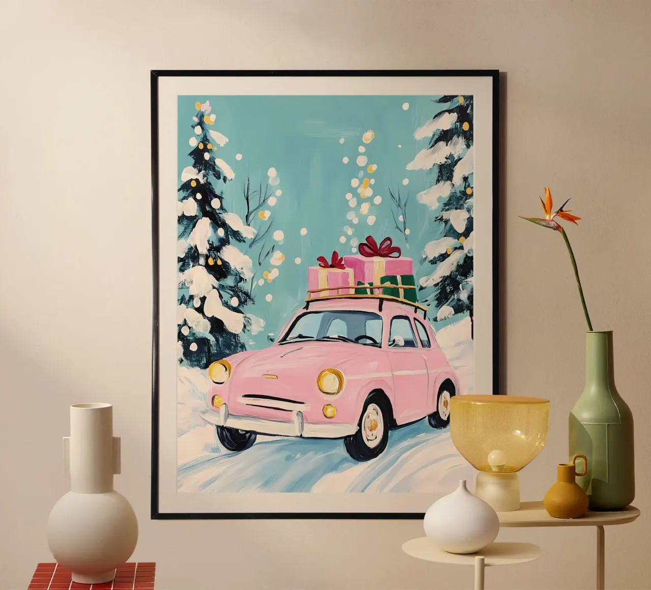 Auto di Natale rosa carta hahnemühle da IamHomeStudio