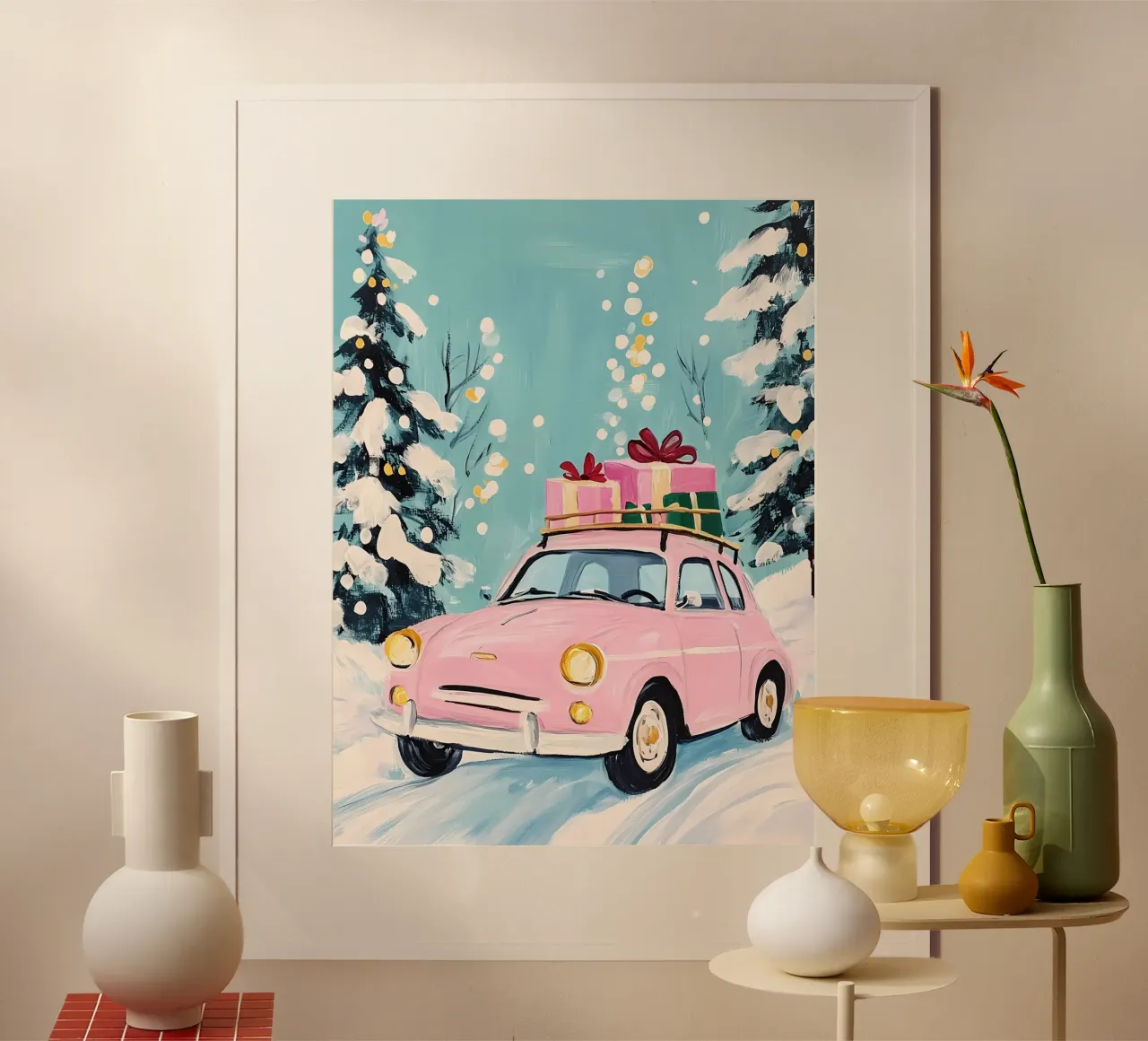 Auto di Natale rosa carta hahnemühle da IamHomeStudio