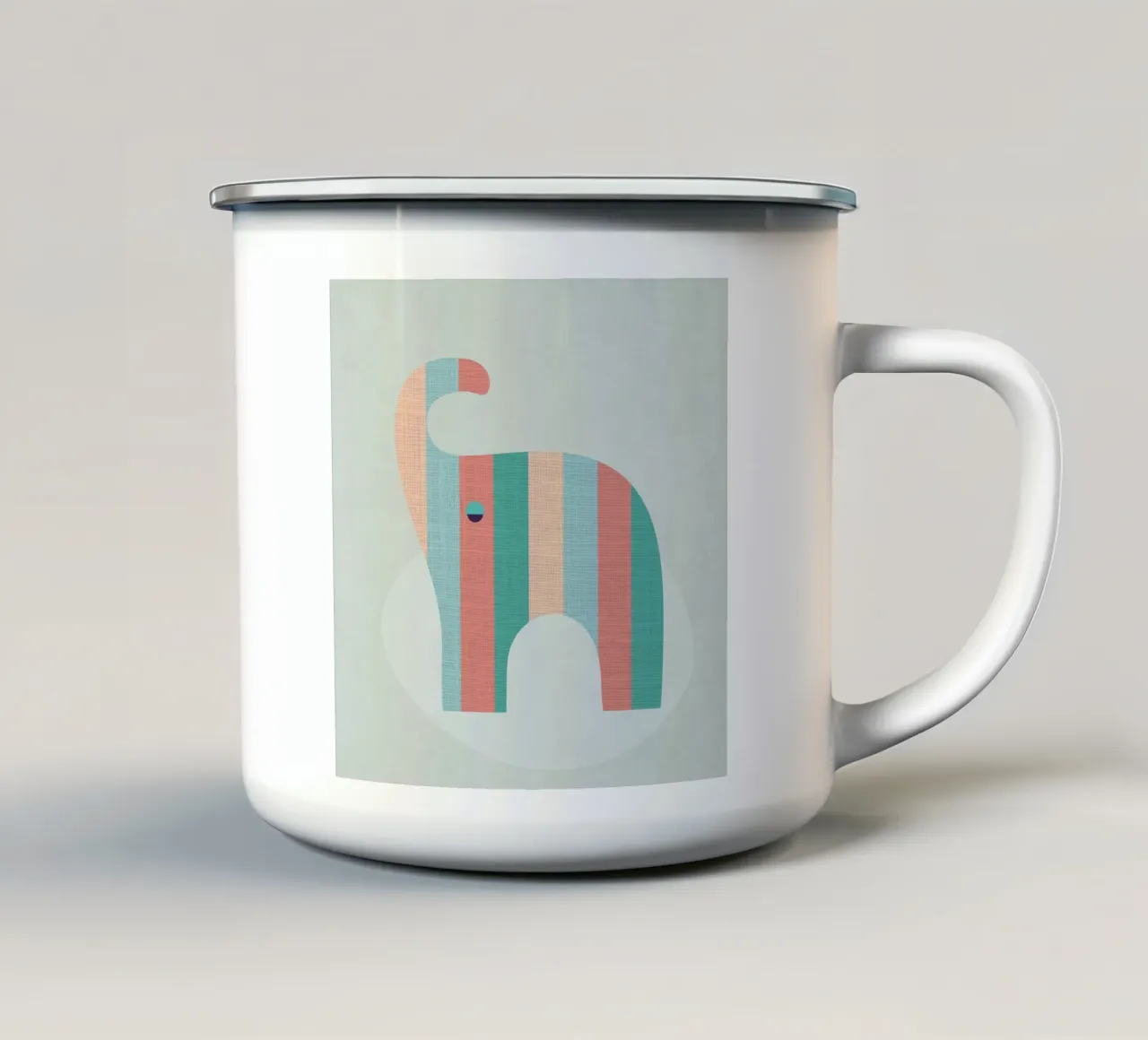Lindo elefante a rayas taza de esmalte de Kim Hubball Studio