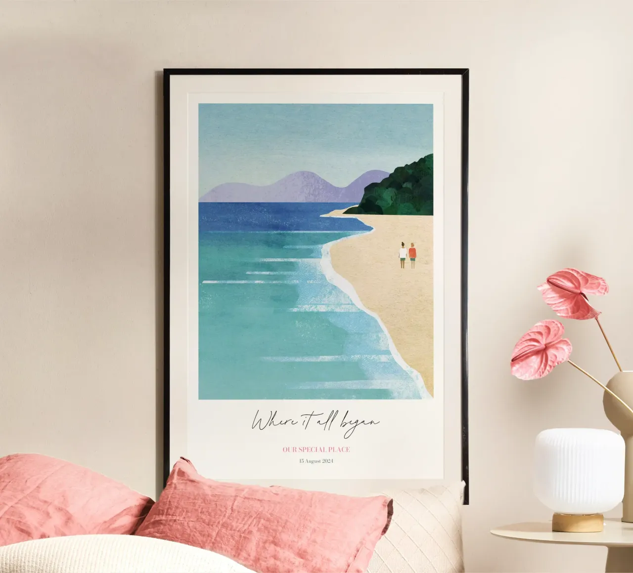 Gepersonaliseerde Koppel / Bruiloft / Vriendschap Print poster met kunststof frame van Henry Rivers
