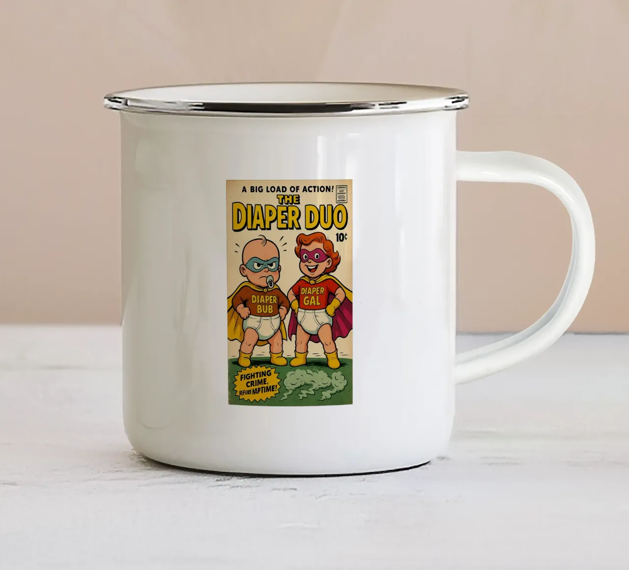 THE DIAPER DUO - Fresh Supes On The Block emaille mok van Vintage Van Gogh