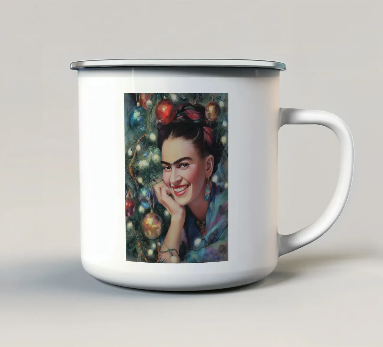 Natale in festa Frida tazza in smalto da Carinaprint
