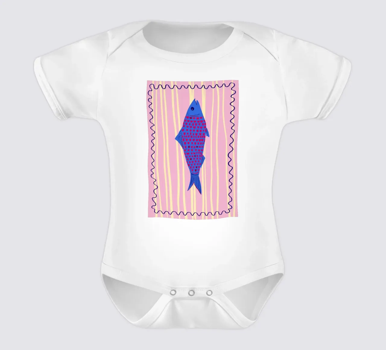 Bunter Fisch – Pop Art Illustration in Blau und Pink body neonato maniche corte da fraeuleinvonfuchs