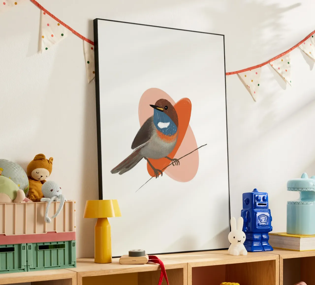 Blaukehlchen – Farbenfrohe Vogel Illustration mit blauer Keh alluminio dibond da fraeuleinvonfuchs