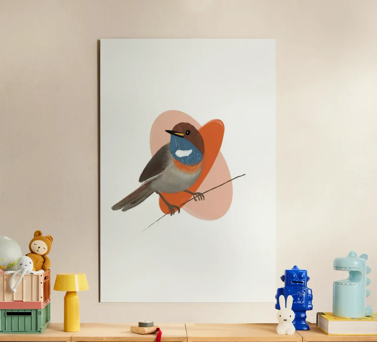 Blaukehlchen – Farbenfrohe Vogel Illustration mit blauer Keh alluminio dibond da fraeuleinvonfuchs