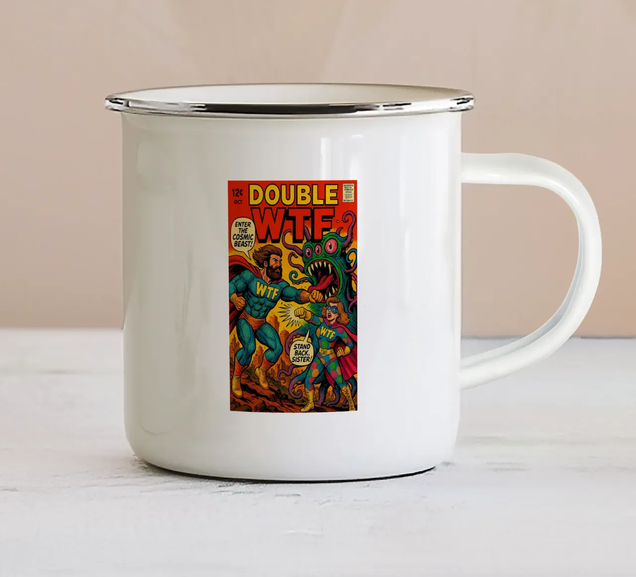 DOUBLE WTF - Fresh Supes On The Block Emaille Tasse von Vintage Van Gogh