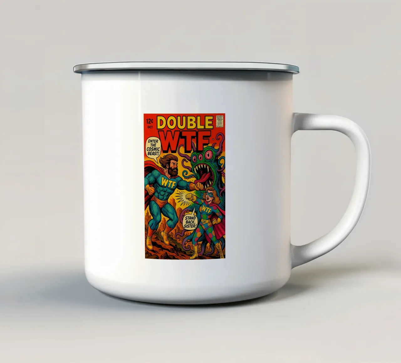 DOUBLE WTF - Fresh Supes On The Block Emaille Tasse von Vintage Van Gogh