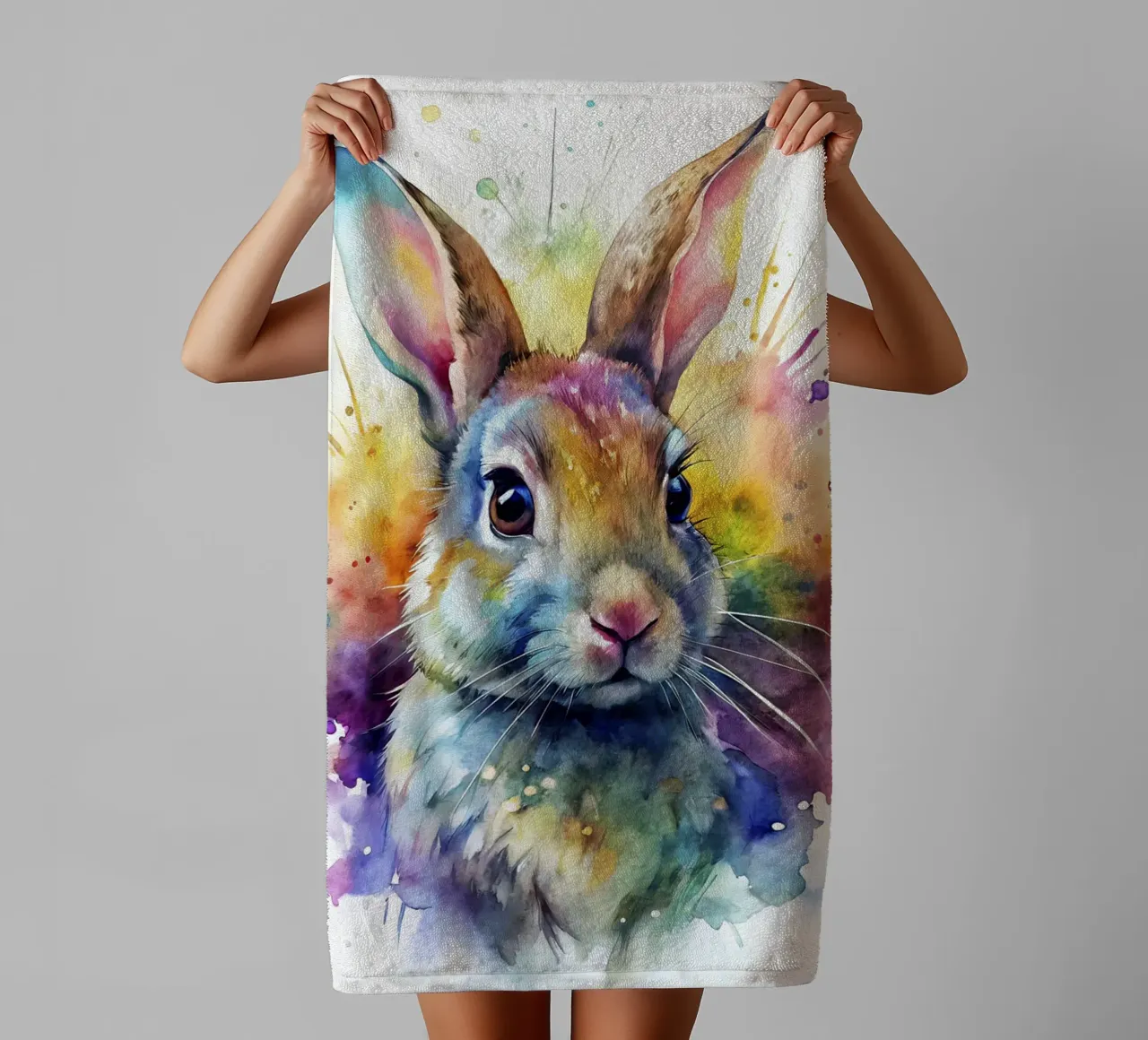 Coniglio ad acquerello asciugamano da bagno da 🎁 NOBELART