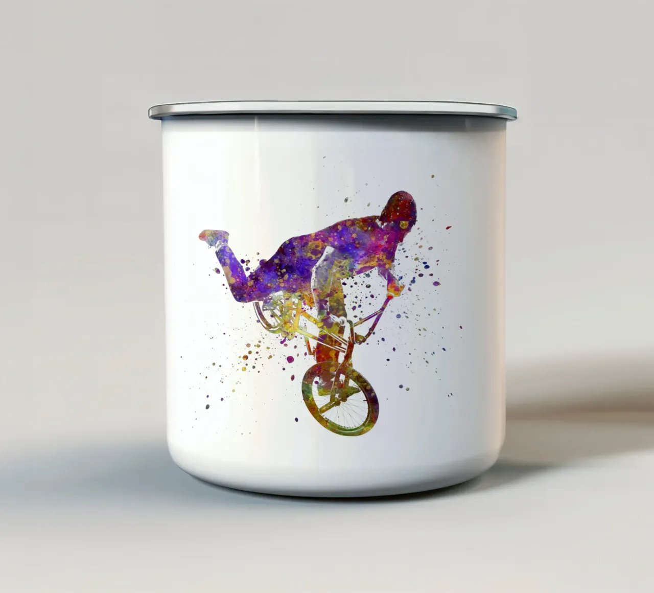 Ciclista BMX in acquerello tazza in smalto da ⚽ Sports Pulse