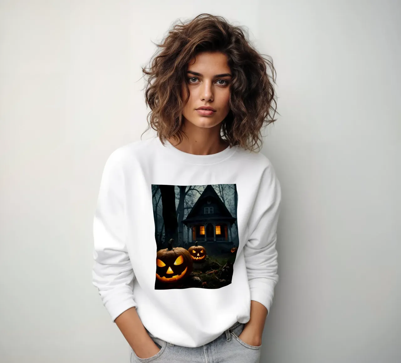 Halloween: Zucca e casa spettrale nella foresta felpa da RB-Digital-Paintings