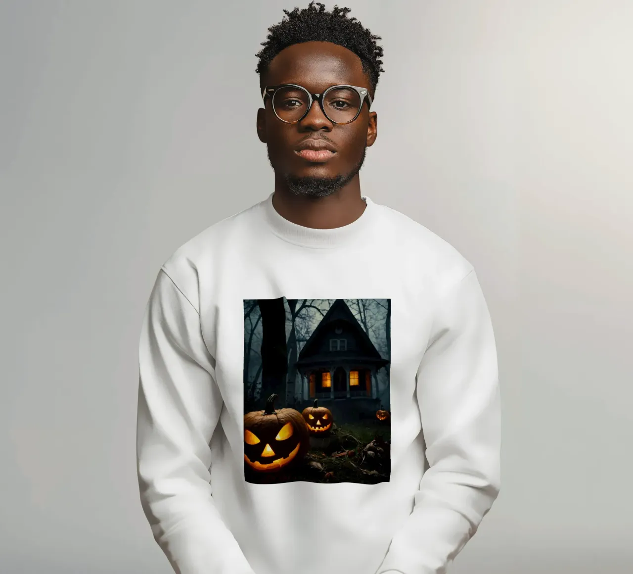 Halloween: Zucca e casa spettrale nella foresta felpa da RB-Digital-Paintings