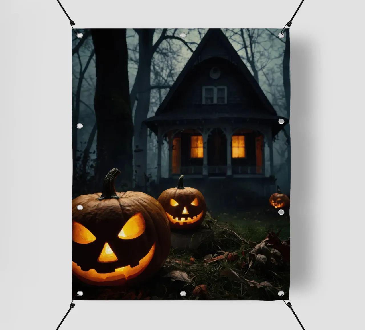 Halloween: Zucca e casa spettrale nella foresta telo in pvc da RB-Digital-Paintings