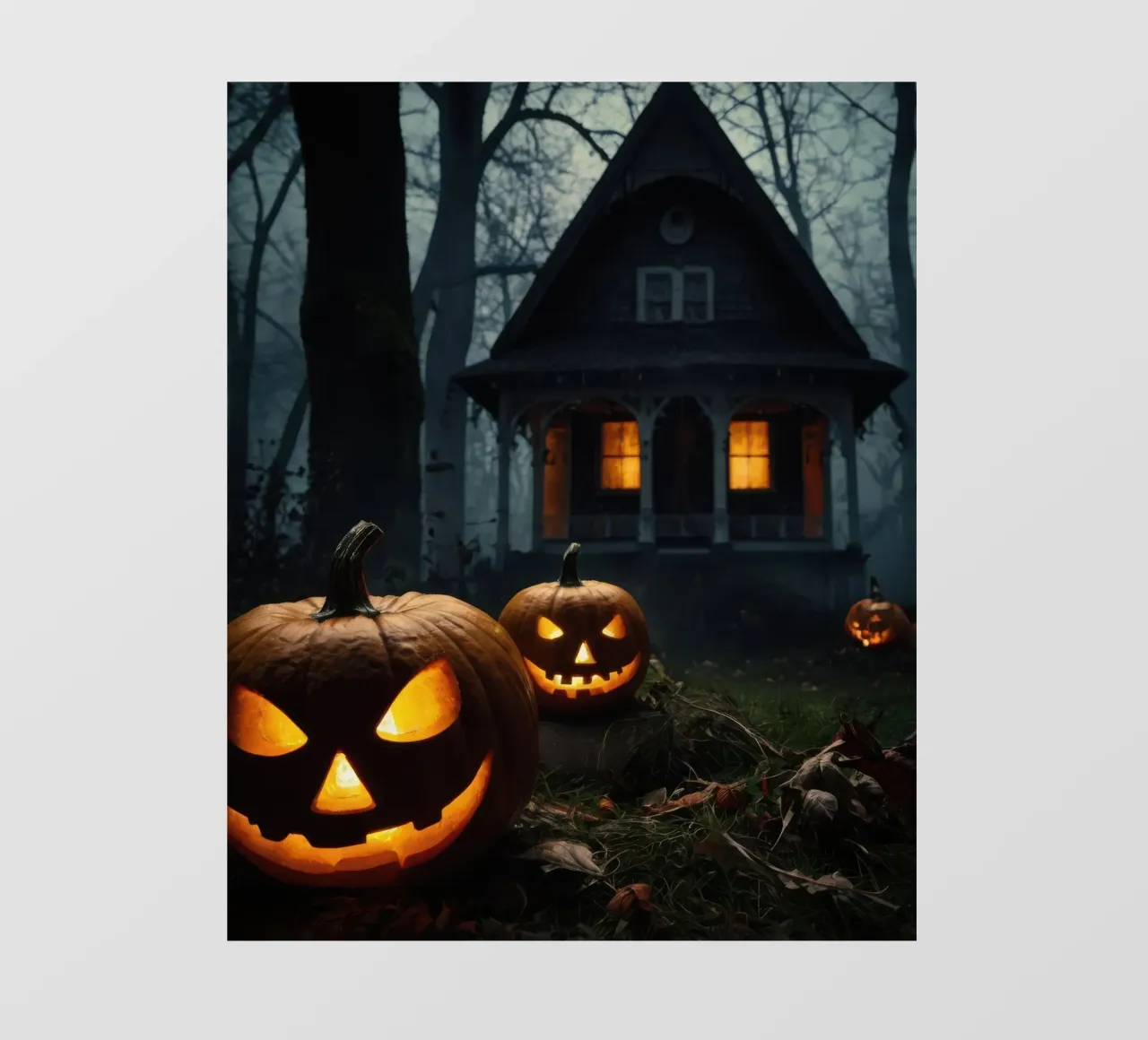 Halloween: Zucca e casa spettrale nella foresta telo in pvc da RB-Digital-Paintings