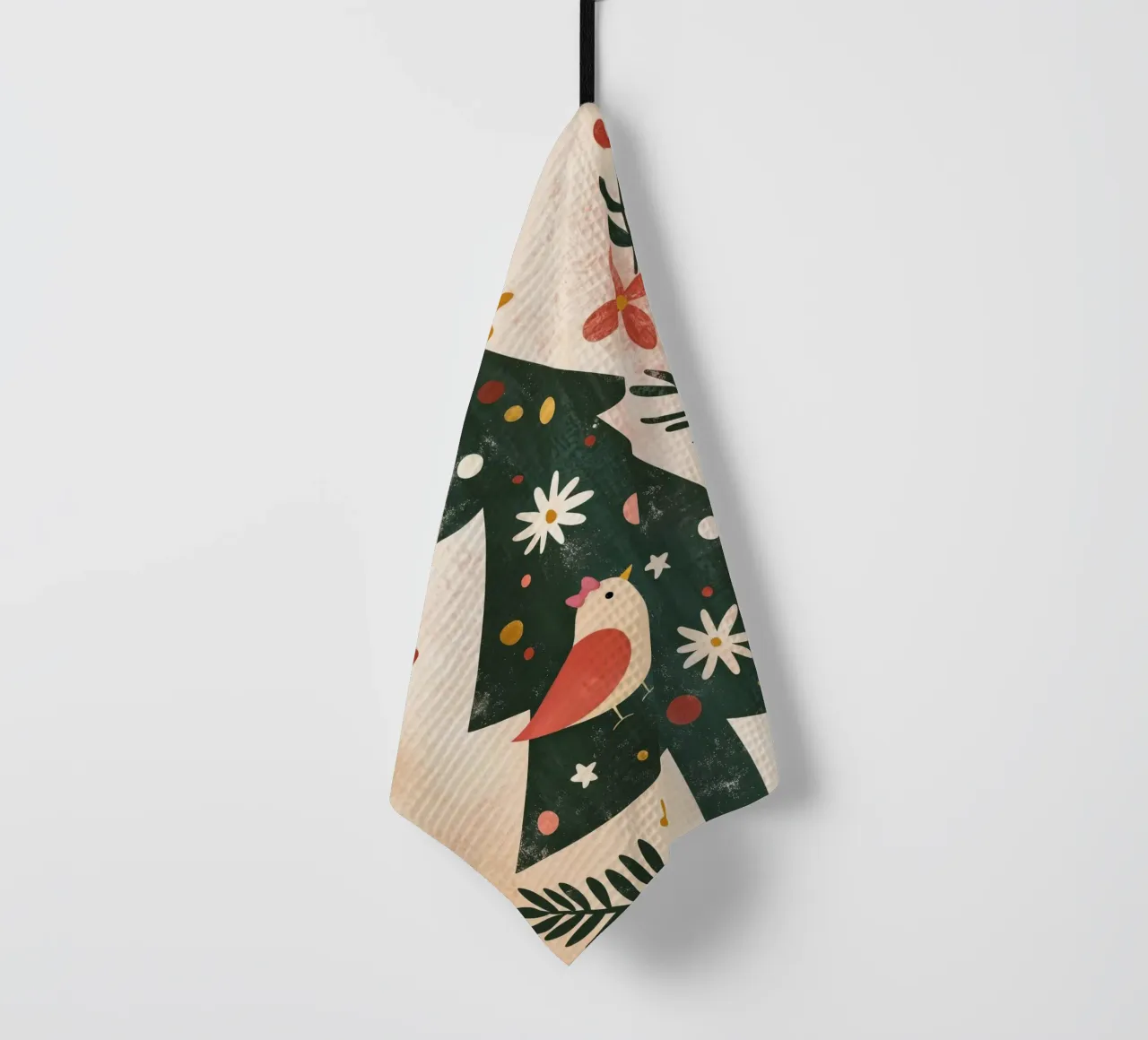 Arbre de Noël Boho avec oiseau mignon, étoiles de lune Art fantaisiste torchon de Gentle Echoes Art