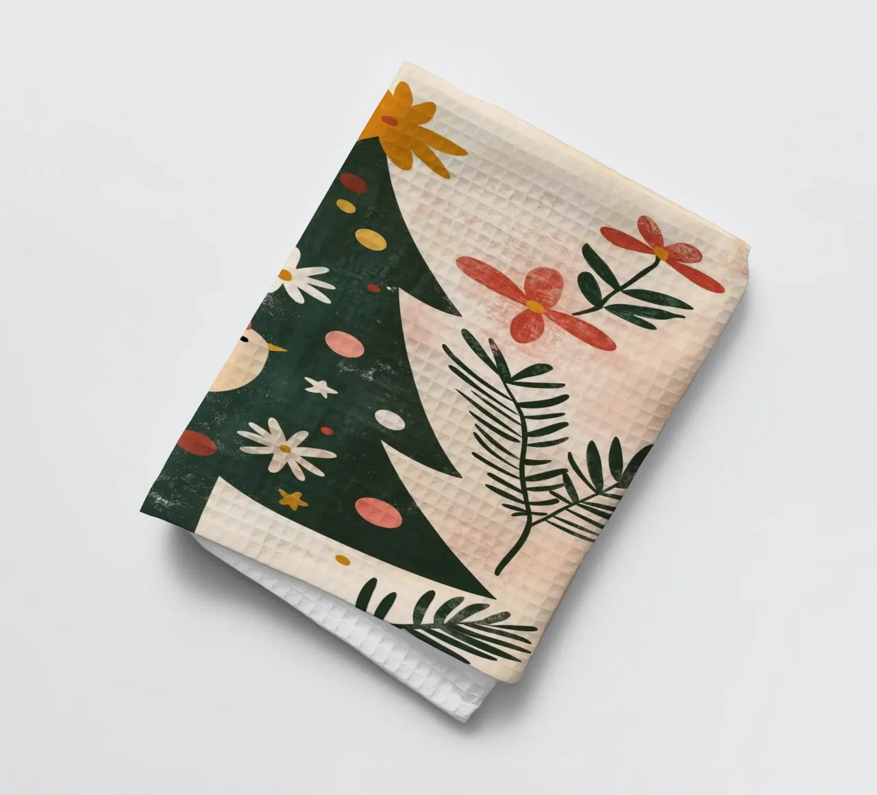 Arbre de Noël Boho avec oiseau mignon, étoiles de lune Art fantaisiste torchon de Gentle Echoes Art