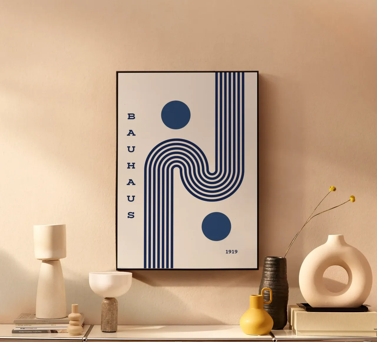 Bauhaus 1919 S-Curve Art | Linea parallela blu minimalista Pri pannello forex da Grungeo