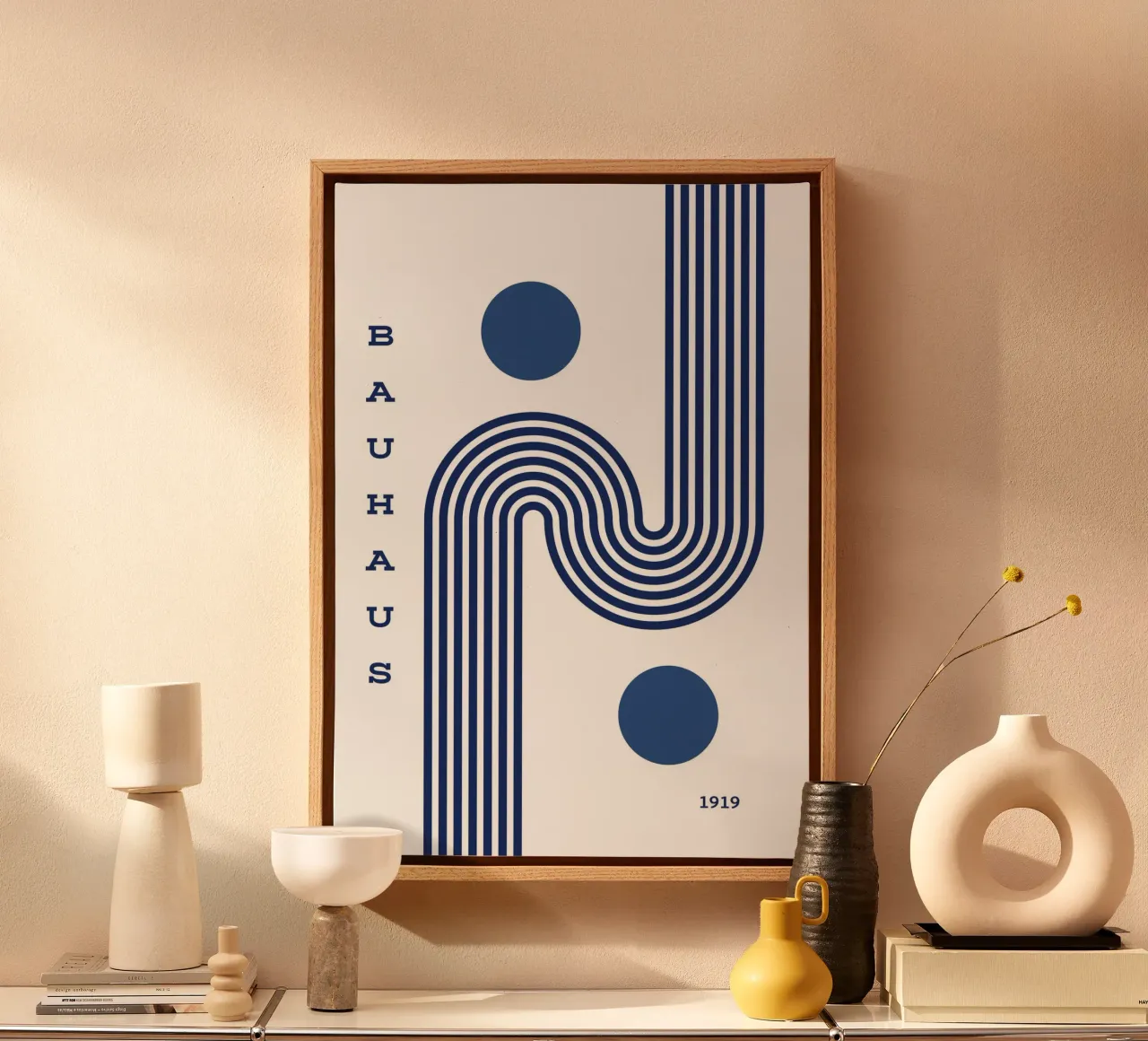 Bauhaus 1919 S-Kurve Kunst | Minimalistisch Blau Parallele Linie Pri Leinwand von Grungeo