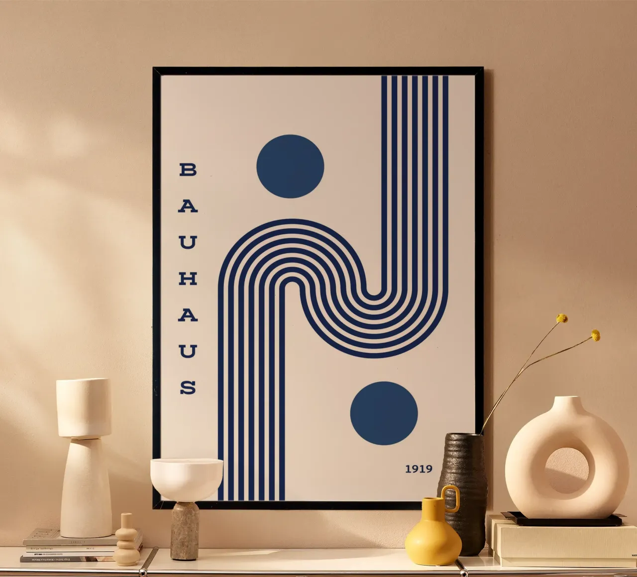 Bauhaus 1919 S-Curve Art | Linea parallela blu minimalista Pri carta hahnemühle da Grungeo