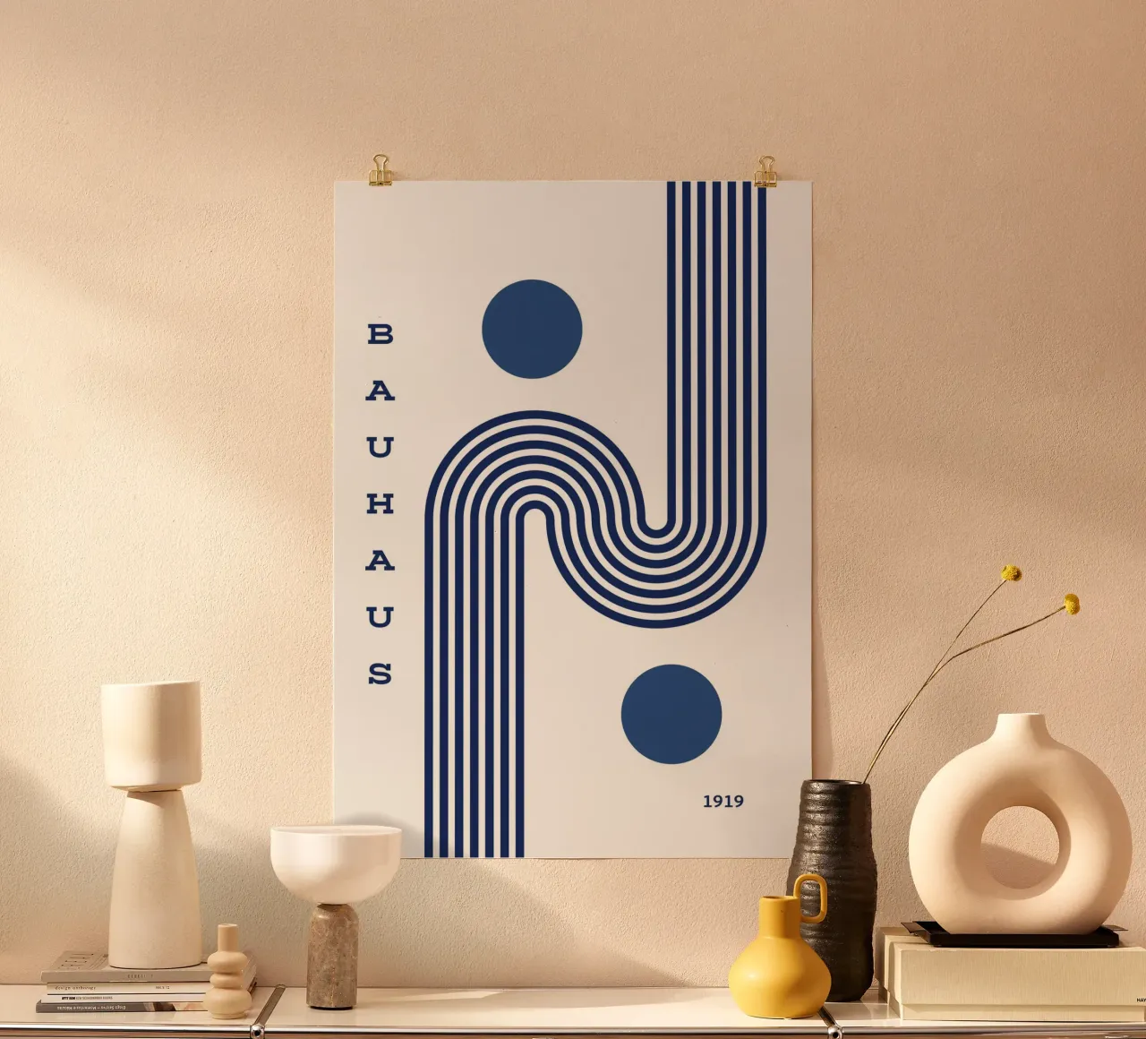 Bauhaus 1919 S-Curve Art | Linea parallela blu minimalista Pri carta hahnemühle da Grungeo