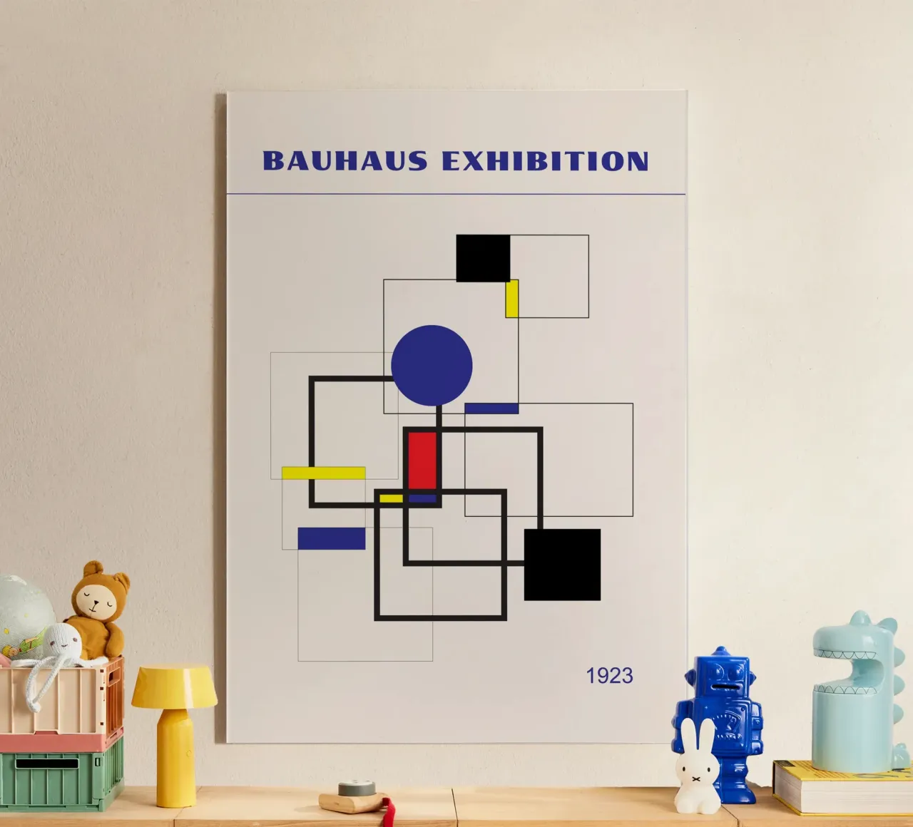 Bauhaus De Stijl Geometric Art | Primary Color Abstract Grid metacrilato de Grungeo