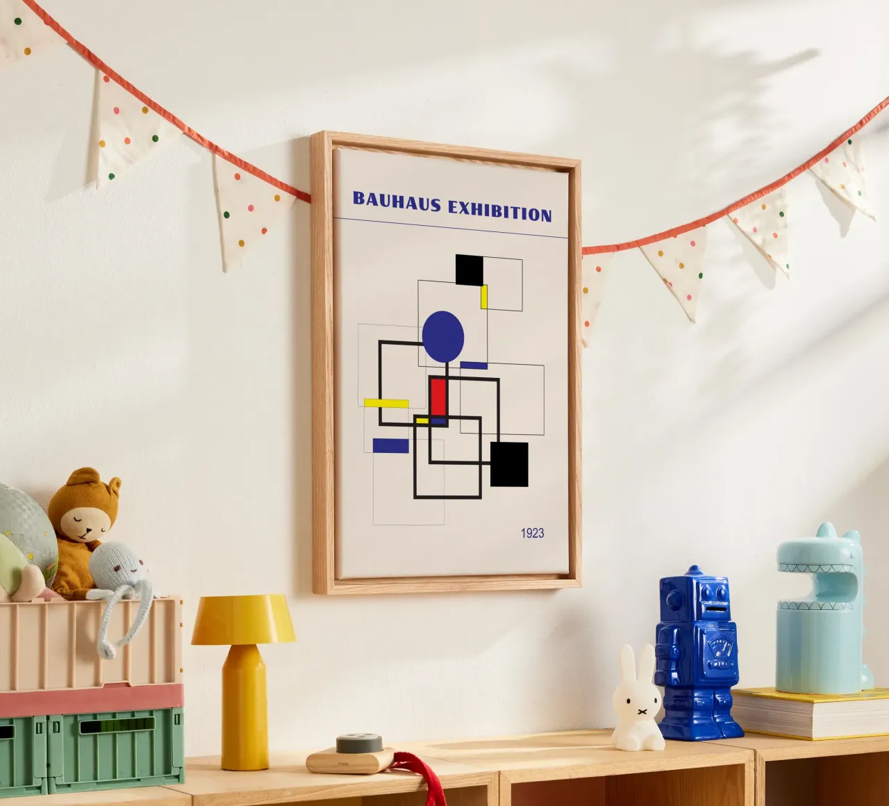 Bauhaus De Stijl Geometric Art | Primary Color Abstract Grid canvas by Grungeo