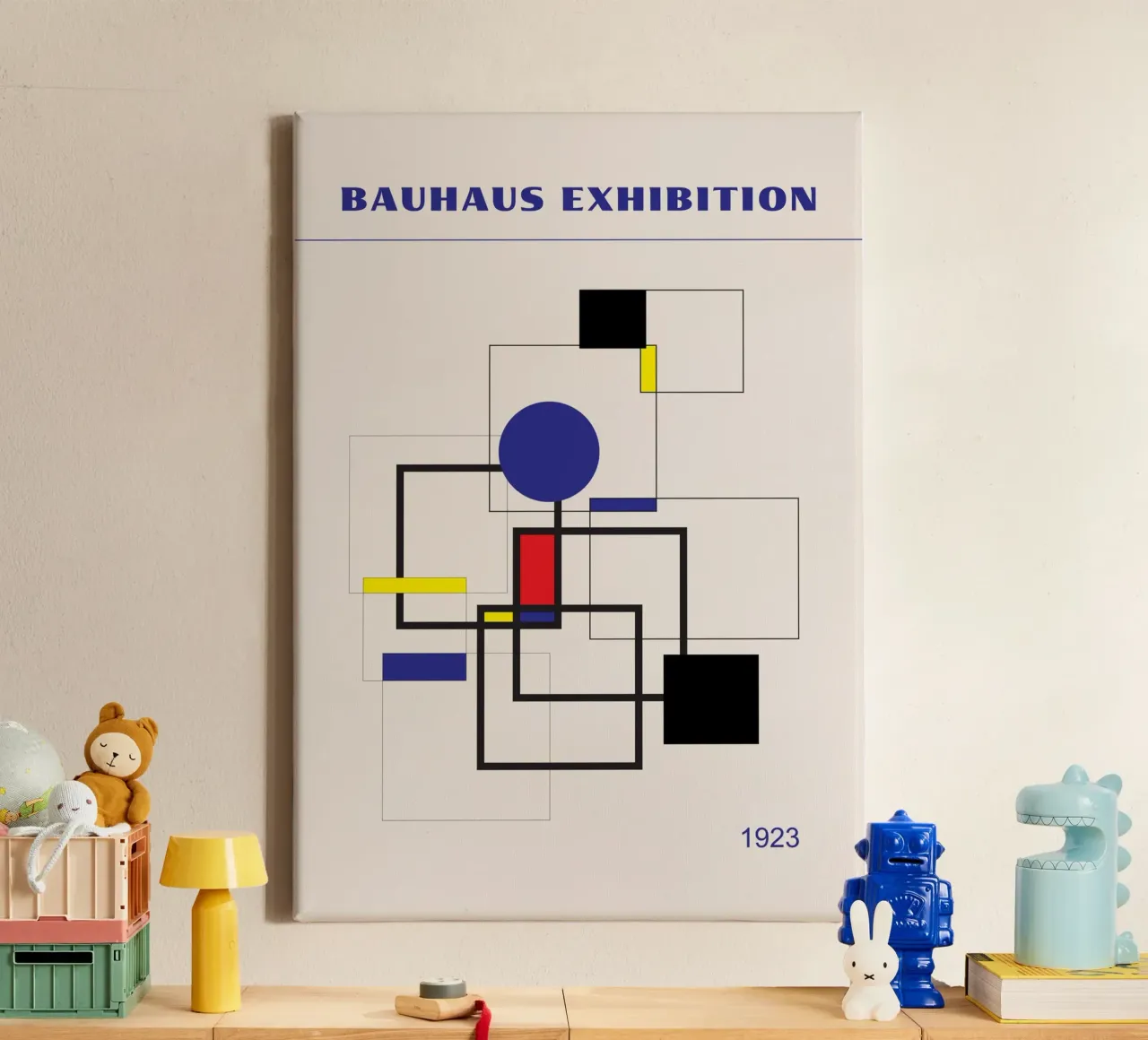 Bauhaus De Stijl Geometric Art | Primary Color Abstract Grid canvas by Grungeo