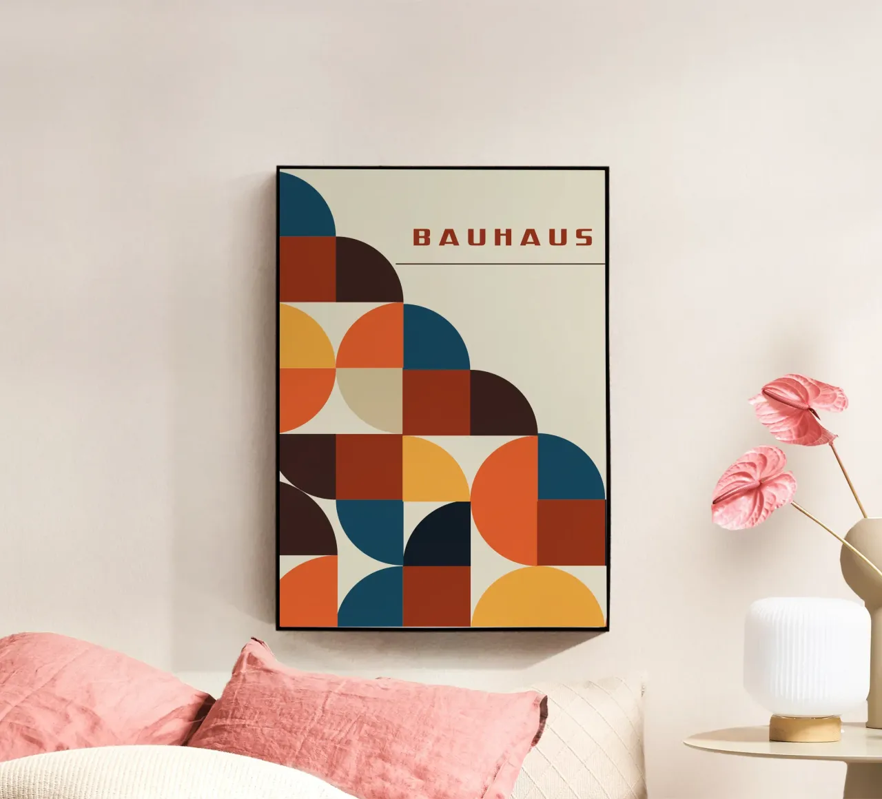 Bauhaus Color Block Quarters: Arte curvo moderno de mediados de siglo metacrilato de Grungeo