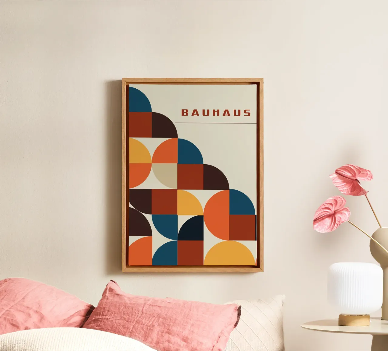 Bauhaus Color Block Quarters: Mid-Century Modern Curve Art canvas by Grungeo