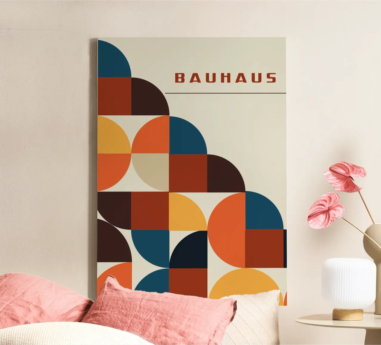 Bauhaus Color Block Quarters: Mid-Century Modern Curve Art canvas by Grungeo