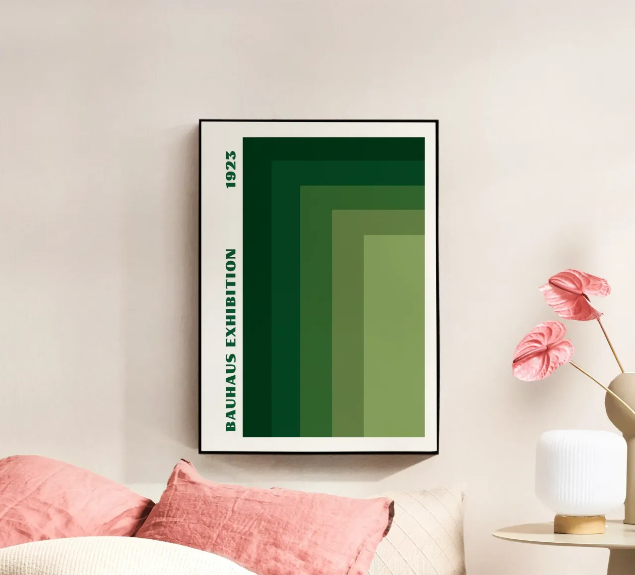 Bauhaus aardetint geometrisch raster: Abstracte compositie acryl van Grungeo