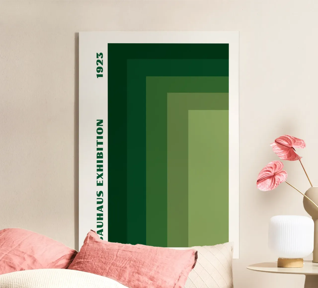 Bauhaus aardetint geometrisch raster: Abstracte compositie acryl van Grungeo