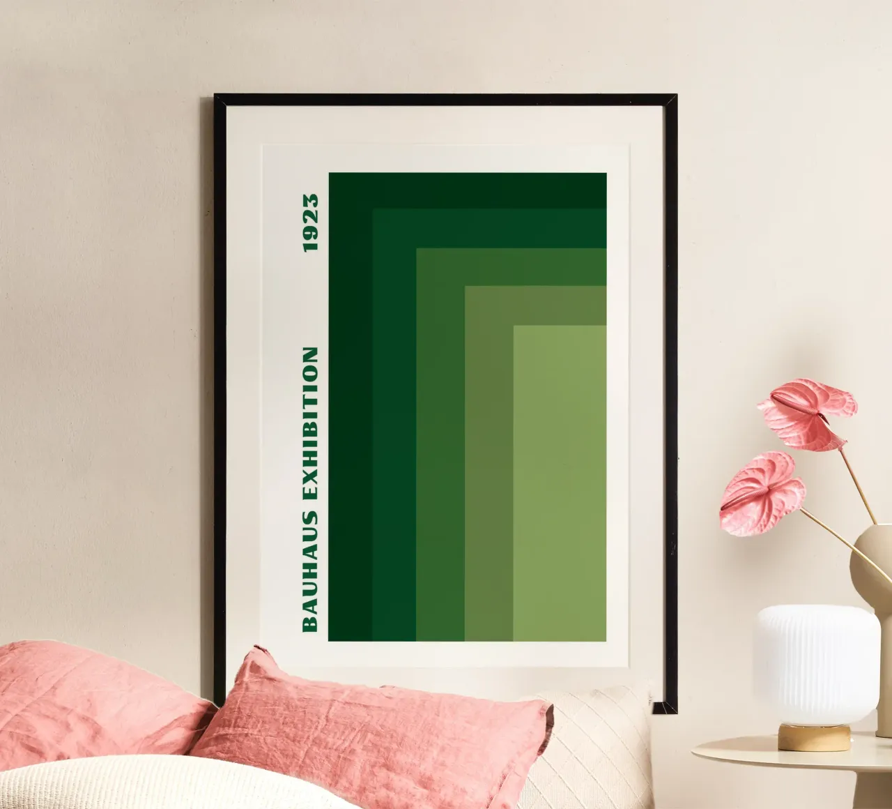 Bauhaus aardetint geometrisch raster: Abstracte compositie hahnemühle van Grungeo