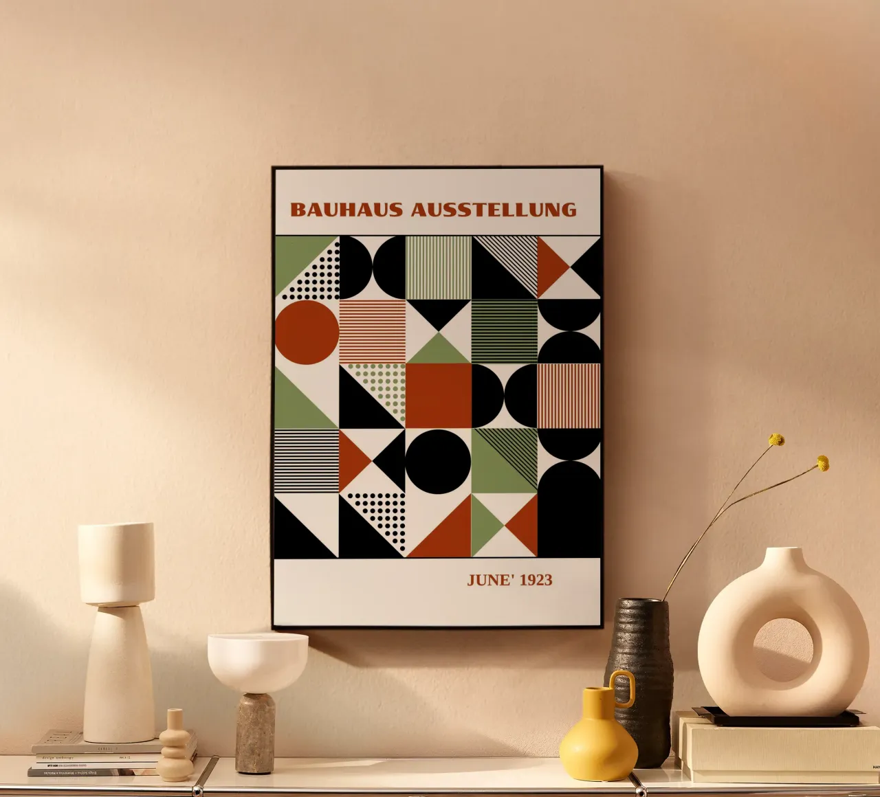 Bauhaus Geometric Grid Art | Terracotta Sage Green Pattern 1 plexiglass da Grungeo