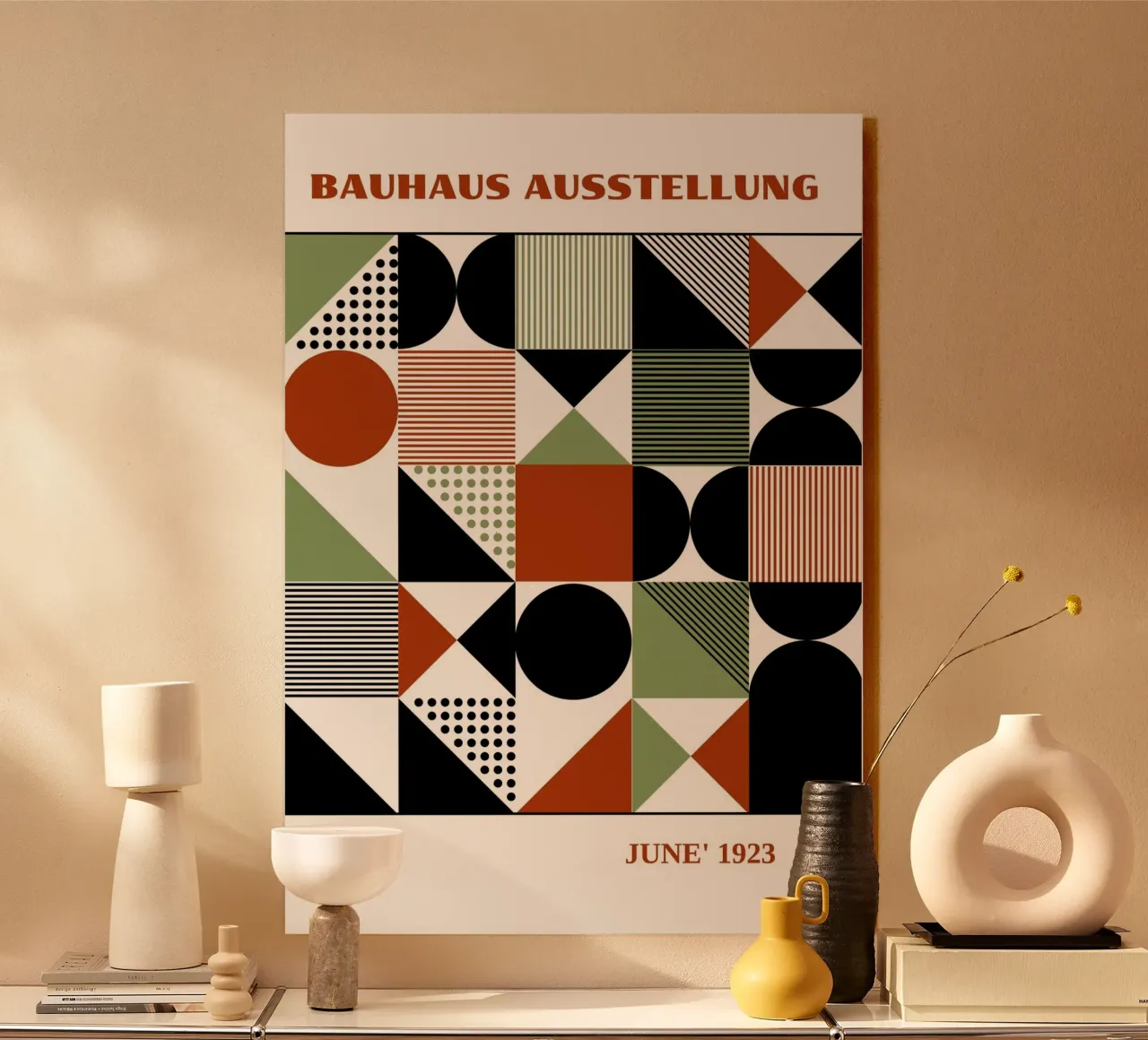Bauhaus Geometric Grid Art | Terracotta Sage Green Pattern 1 plexiglass da Grungeo