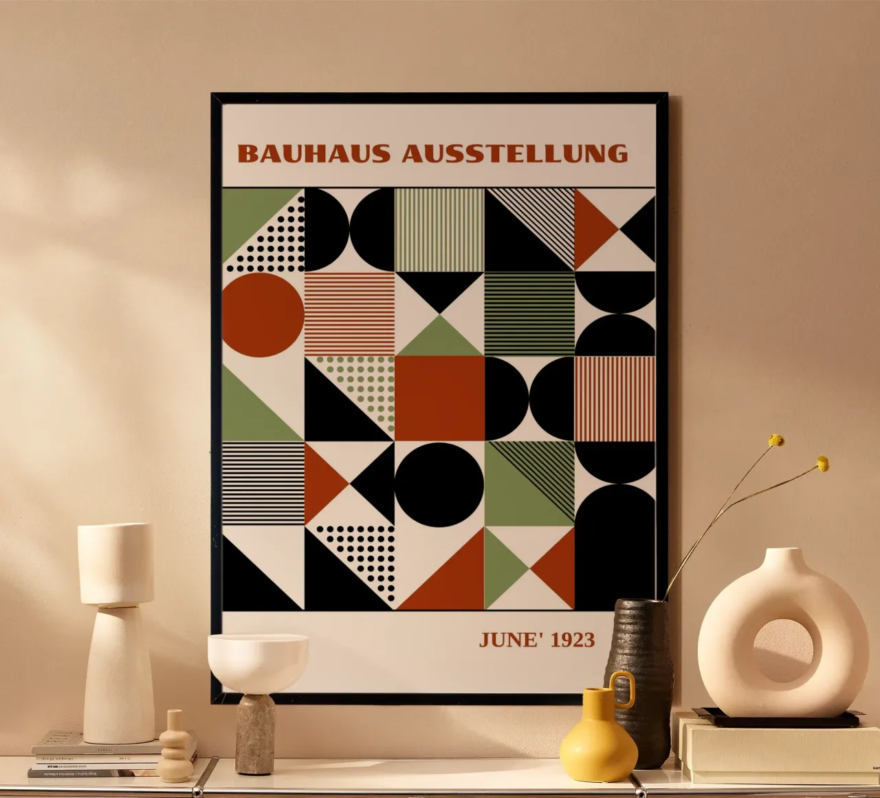 Bauhaus Geometric Grid Art | Terracotta Sage Green Pattern 1 carta hahnemühle da Grungeo