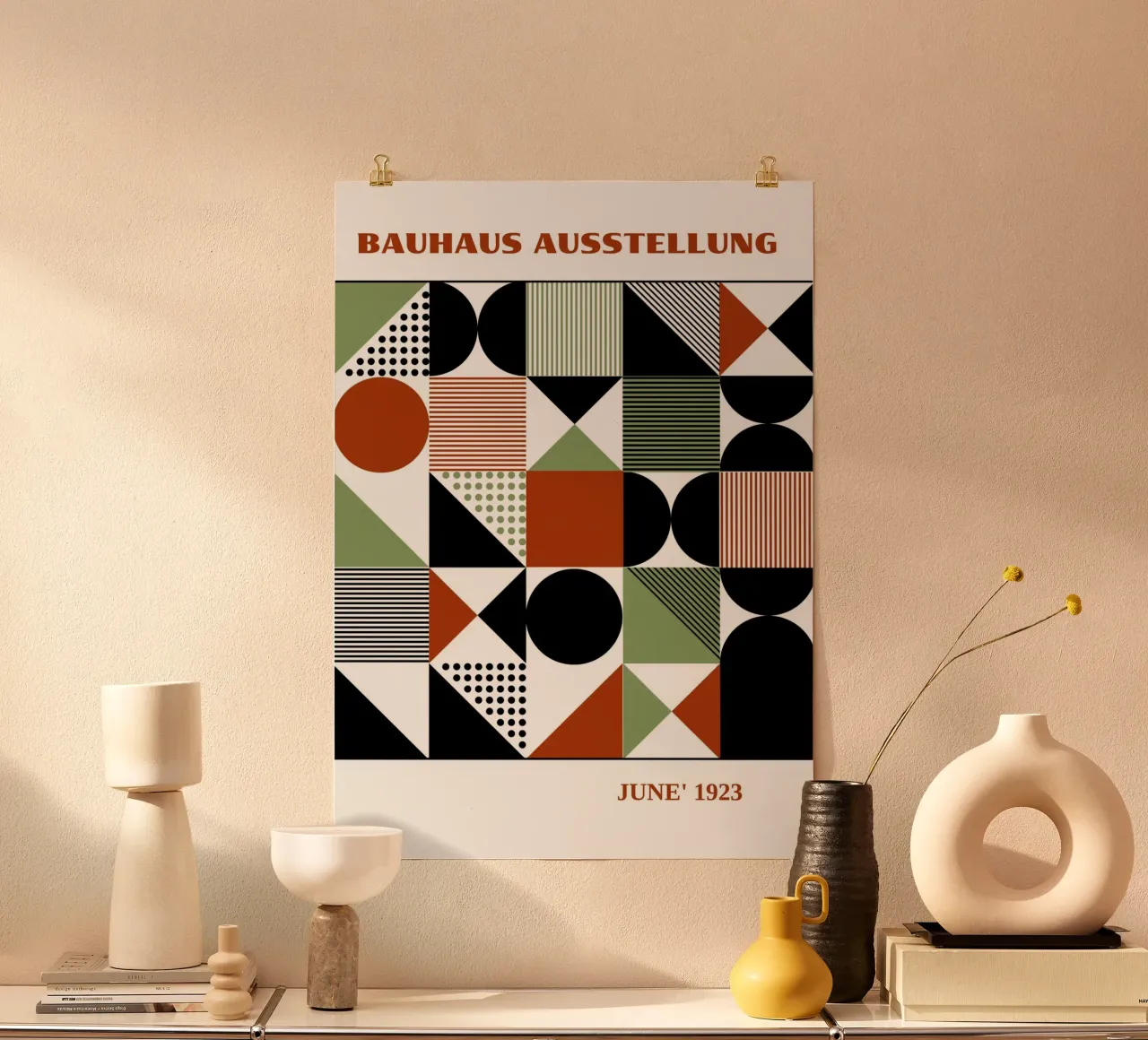 Bauhaus Geometric Grid Art | Terracotta Sage Green Pattern 1 carta hahnemühle da Grungeo
