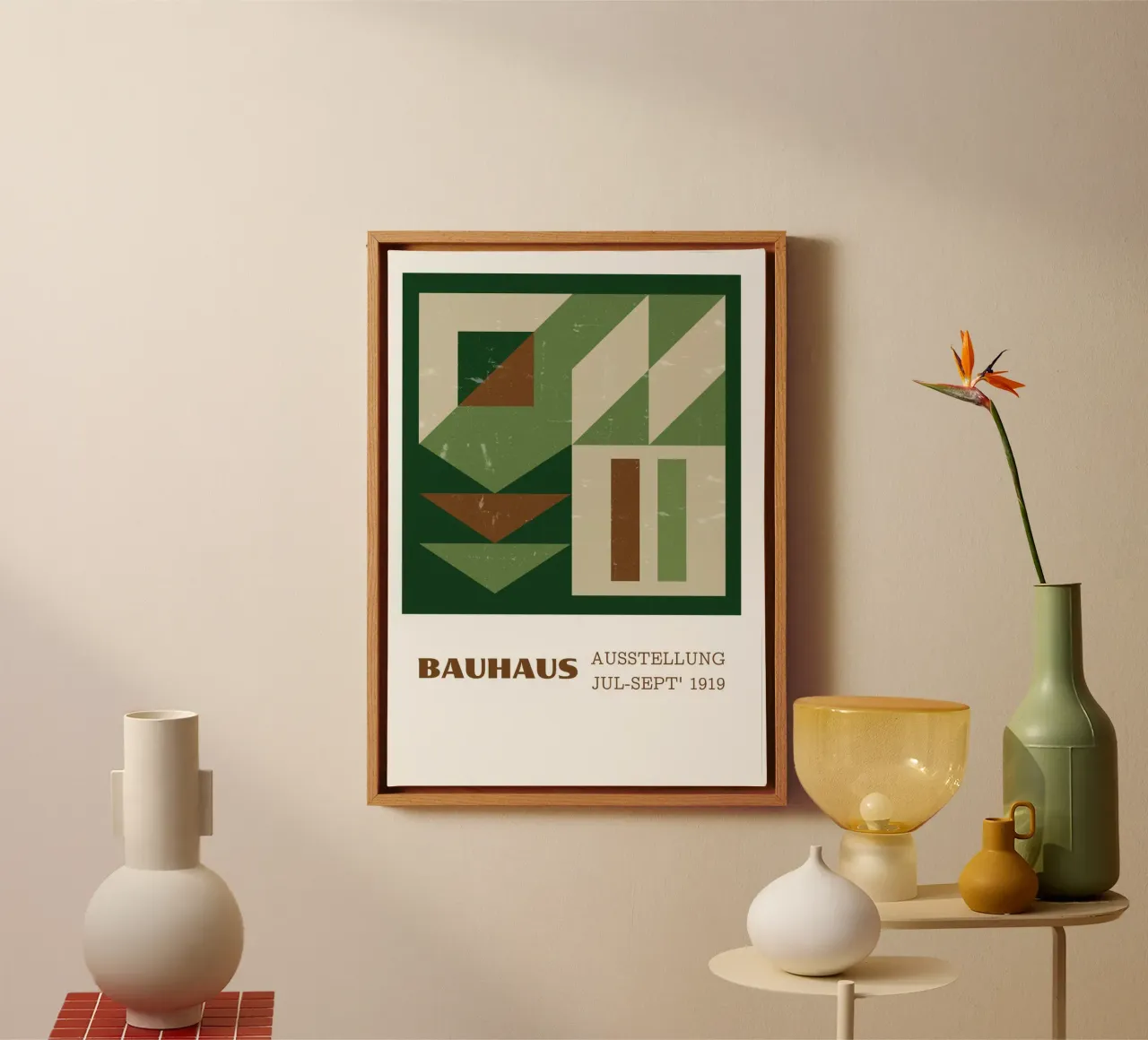 Bauhaus getextureerde abstracte terracotta saliegroen 1919 print canvas van Grungeo