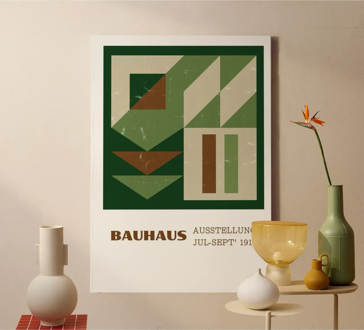 Bauhaus getextureerde abstracte terracotta saliegroen 1919 print canvas van Grungeo