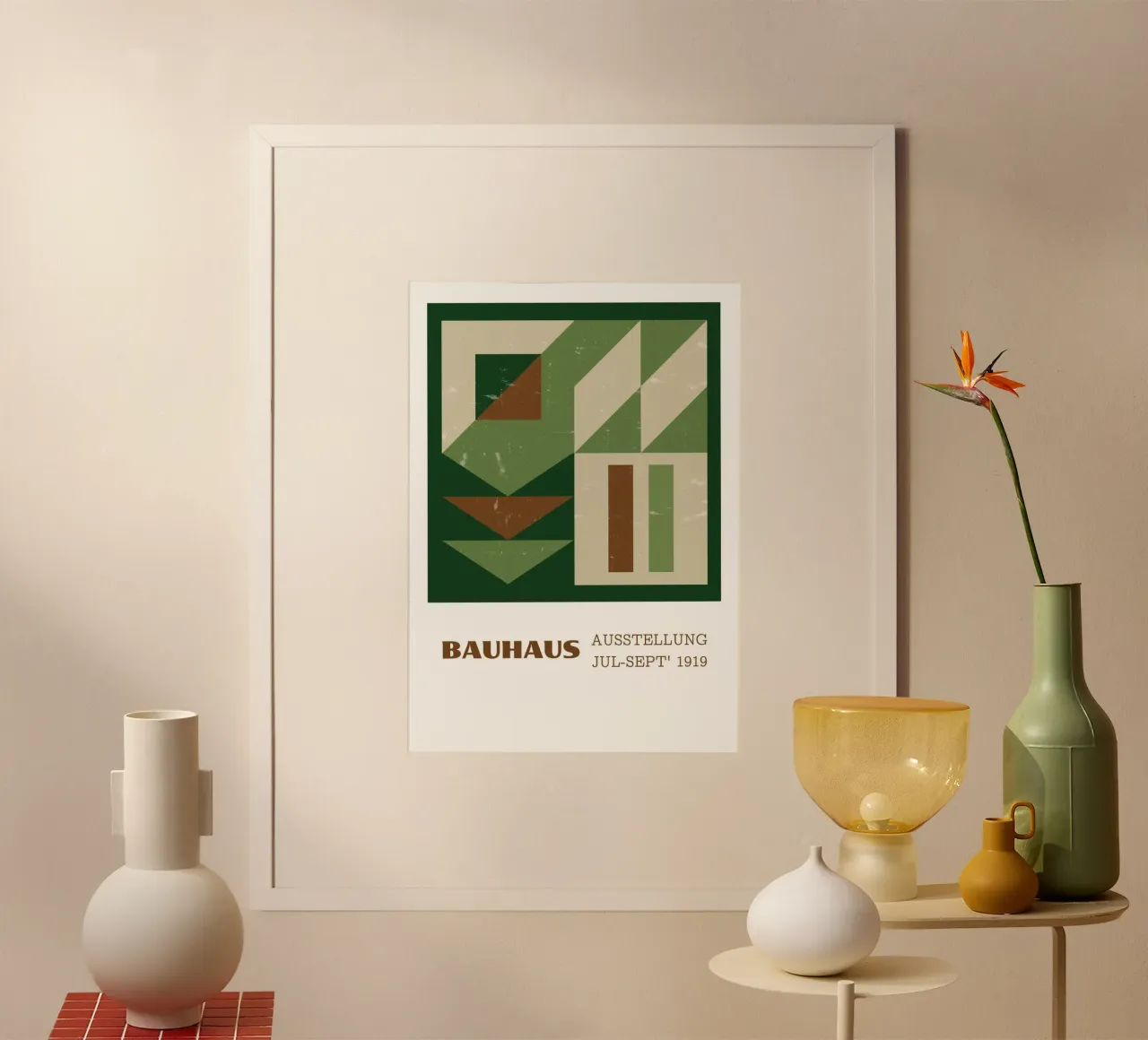 Bauhaus getextureerde abstracte terracotta saliegroen 1919 print hahnemühle van Grungeo