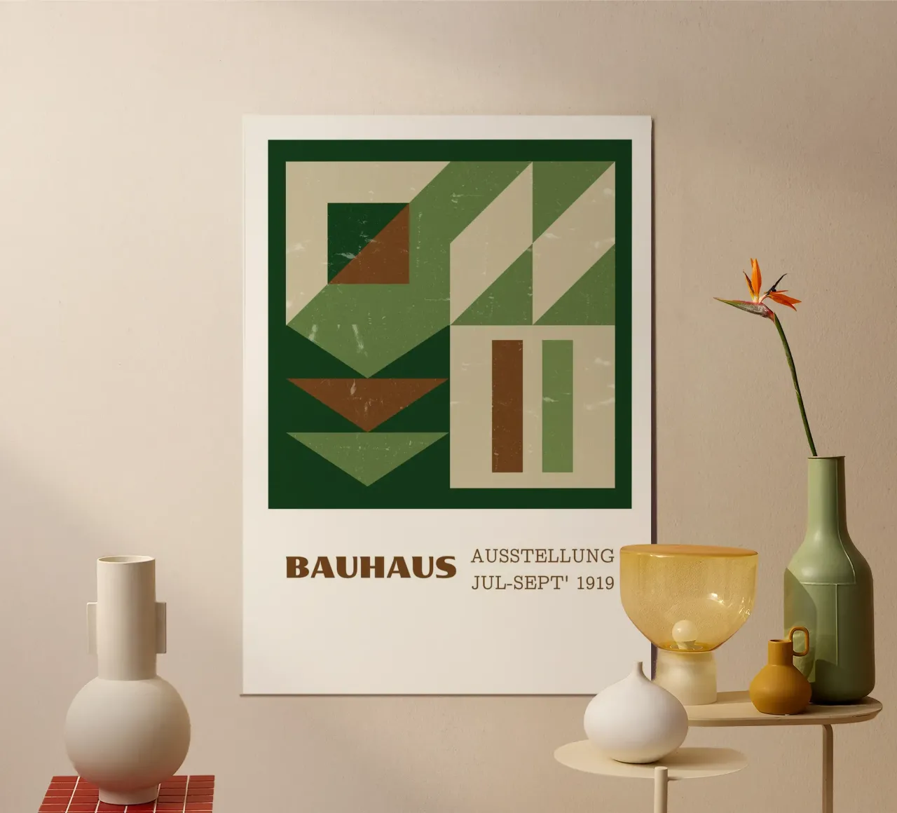 Bauhaus getextureerde abstracte terracotta saliegroen 1919 print hahnemühle van Grungeo