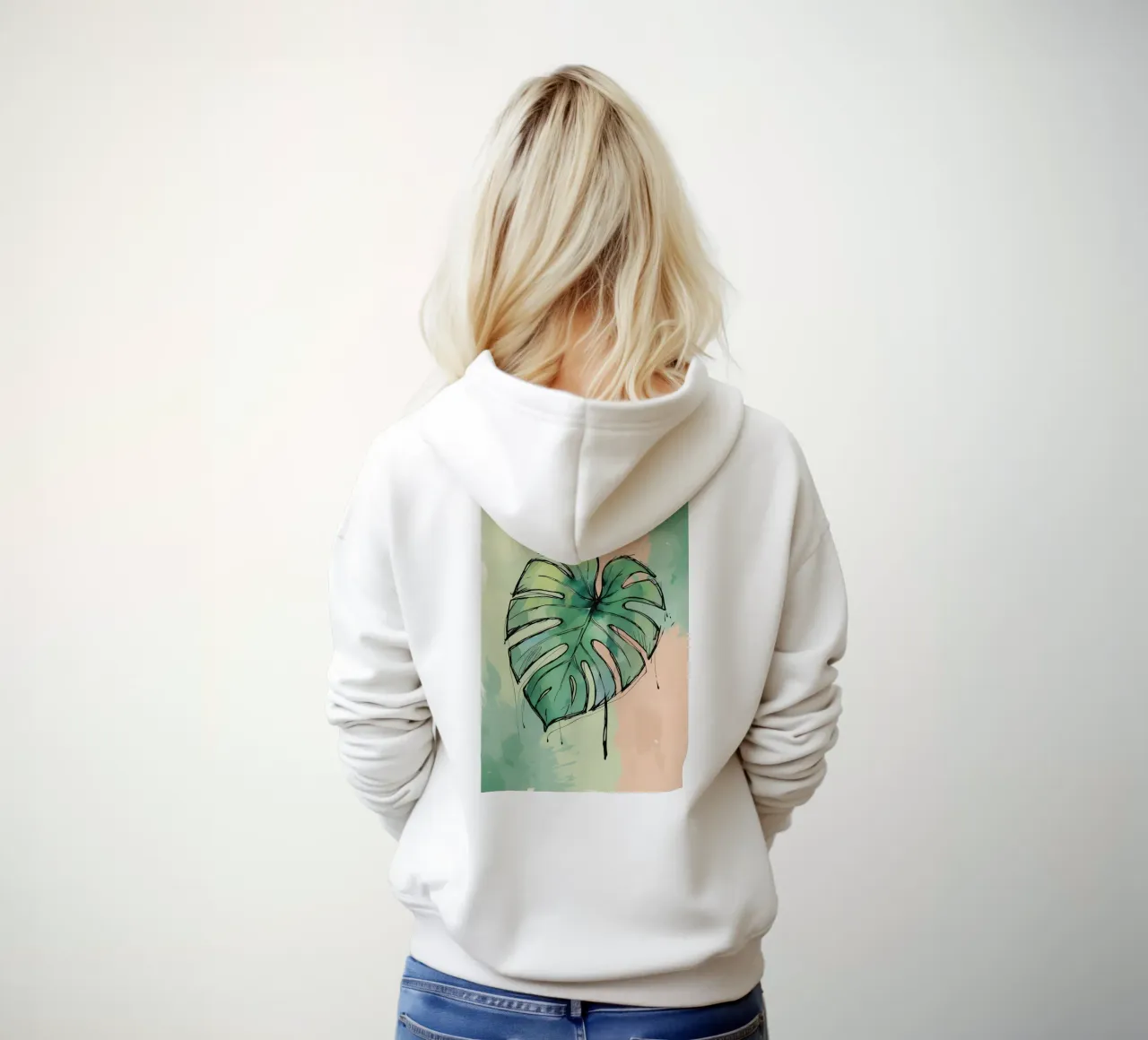 Pittura digitale minimalista di monstera felpa con cappuccio da Bloom And Brush