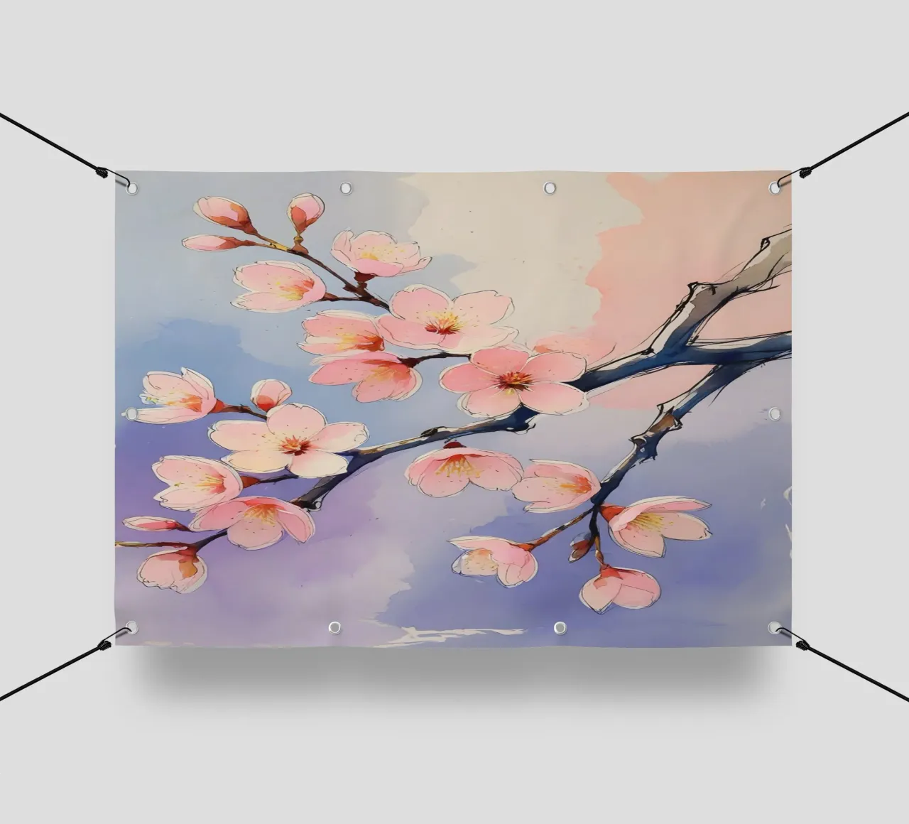 Pittura digitale minimalista con fiori di ciliegio telo in pvc da Bloom And Brush