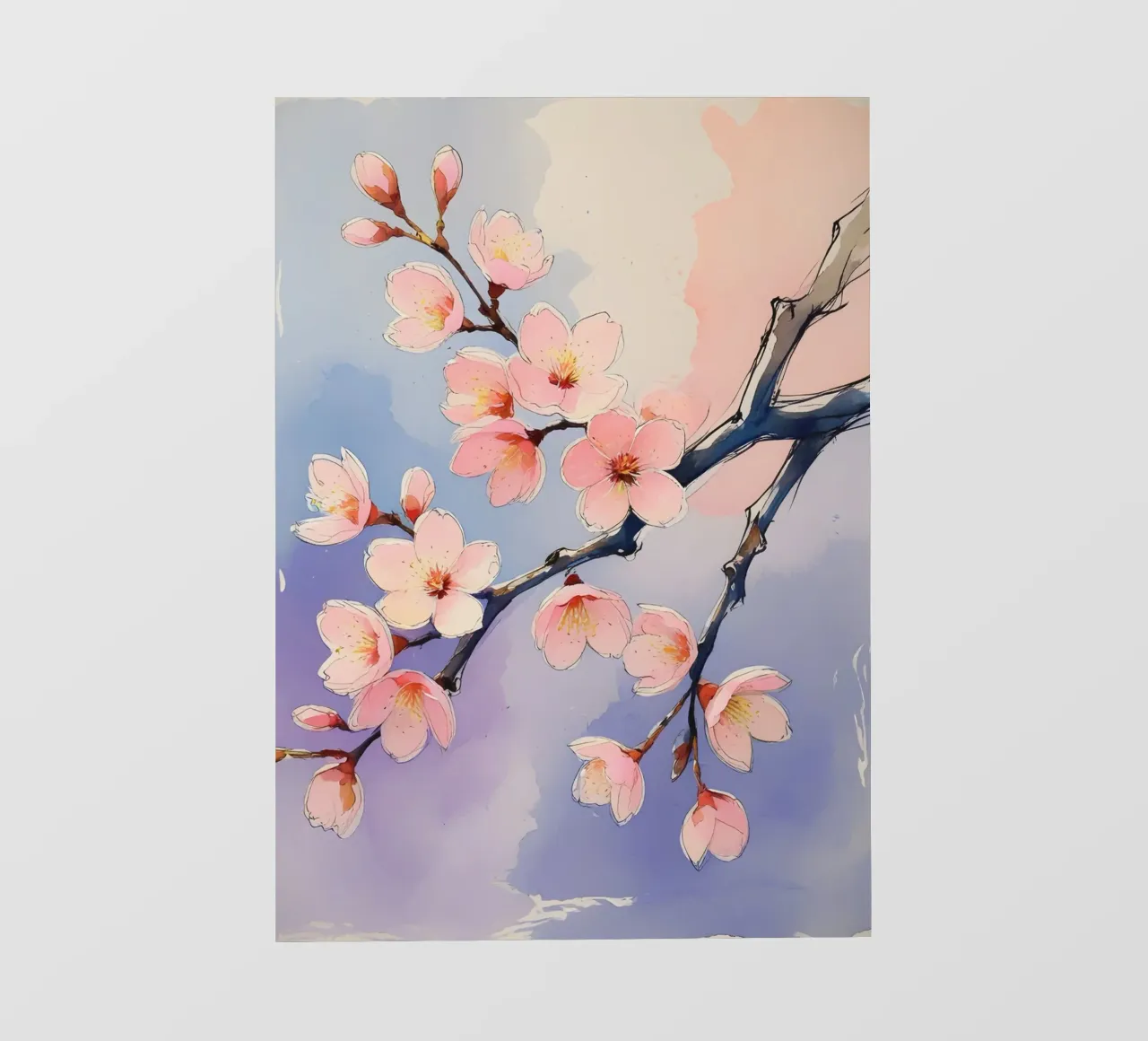 Pittura digitale minimalista con fiori di ciliegio telo in pvc da Bloom And Brush